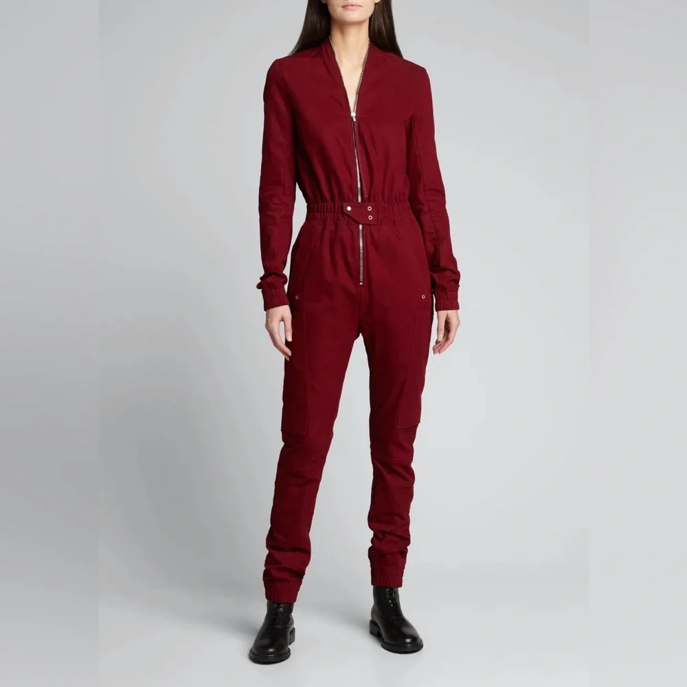 Rick Owens DRK SHDW  Tuta Maroon Cotton Twill Jumpsuit, Size XS